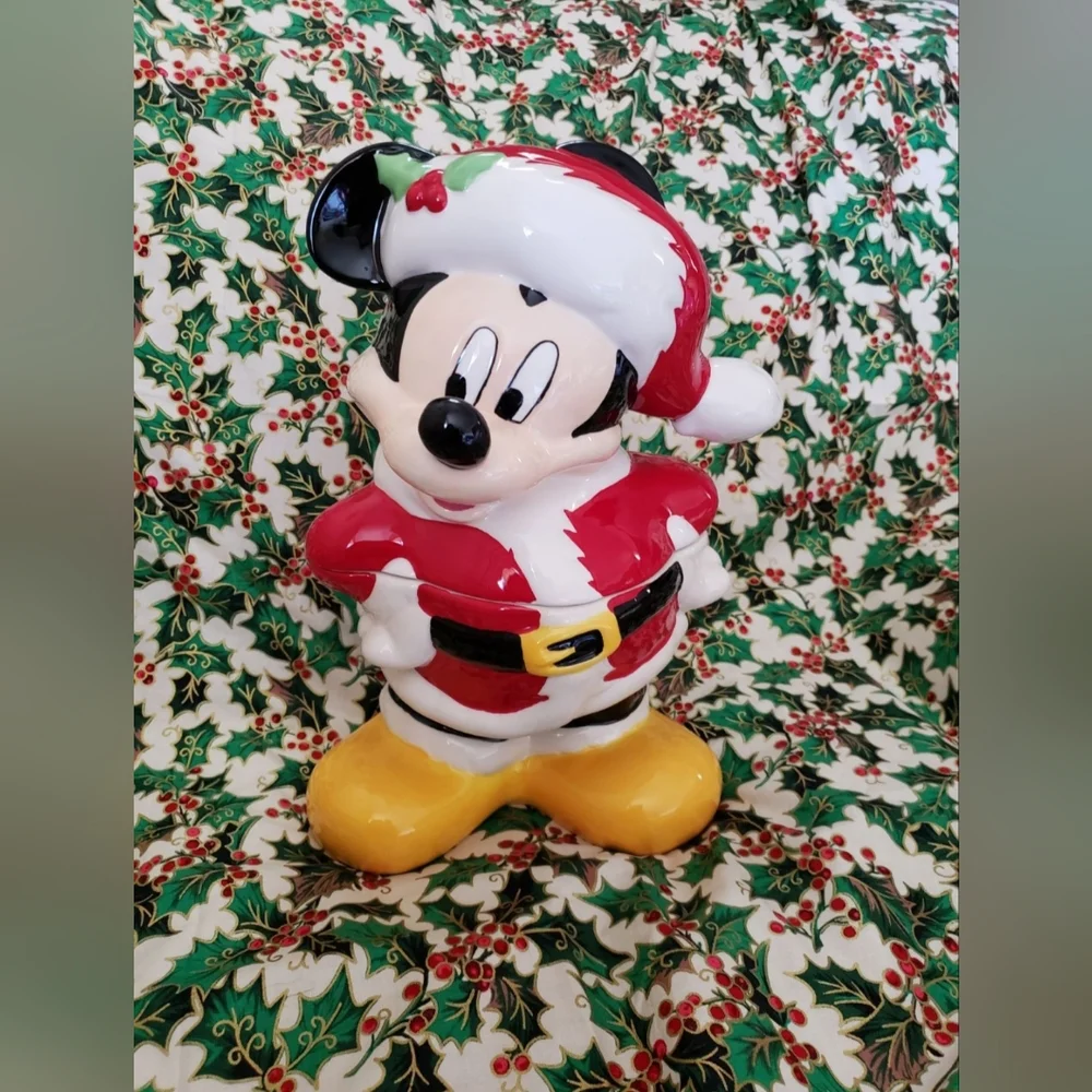 Mickey Mouse Cookie Jar Canister Christmas Santa New